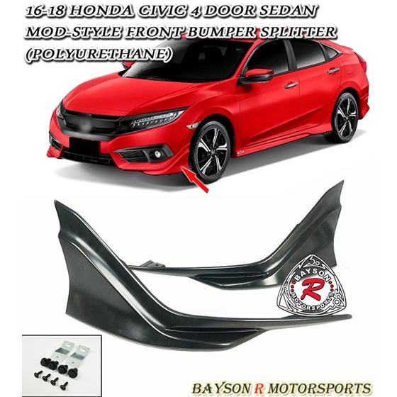 Bayson R, 2016-2018, Honda ,Civic ,Sedan ,Modulo ,Style, Front, Splitters, Lips