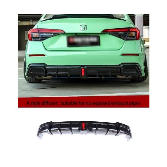 2022+,Honda,Civic,Sedan,Yofer,V2,Rear,Diffuser,BLACK,No,Outlet,Cut,out