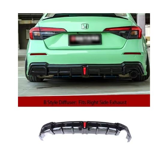 2022+,Honda,Civic,Sedan,Yofer,V2,Rear,Diffuser,BLACK,Single,Outlet