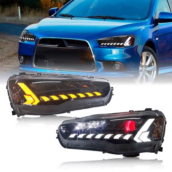 VLAND LED Sequential Turn Signal Headlights For Mitsubishi Lancer Evo X 2008-2017 With DRL Start UP