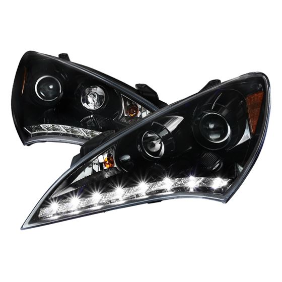 SPEC D GROSS BLACK PROJECTOR HEADLIGHTS LED DRL DAYTIME RUNNING STRIPS HYUNDAI GENESIS COUPE 10-121