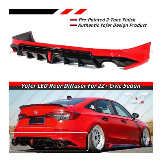 2022+,HONDA,CIVIC,SEDAN,YOFER,REAR,DIFFUSER,RALLYE,RED