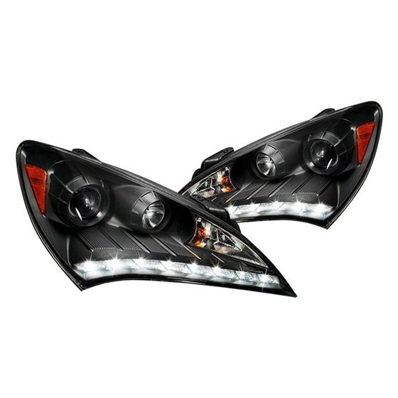 SPEC D PROJECTOR HEADLIGHTS+R8 LED DRL DAYTIME RUNNING STRIPS BLACK HYUNDAI GENESIS COUPE 10-12
