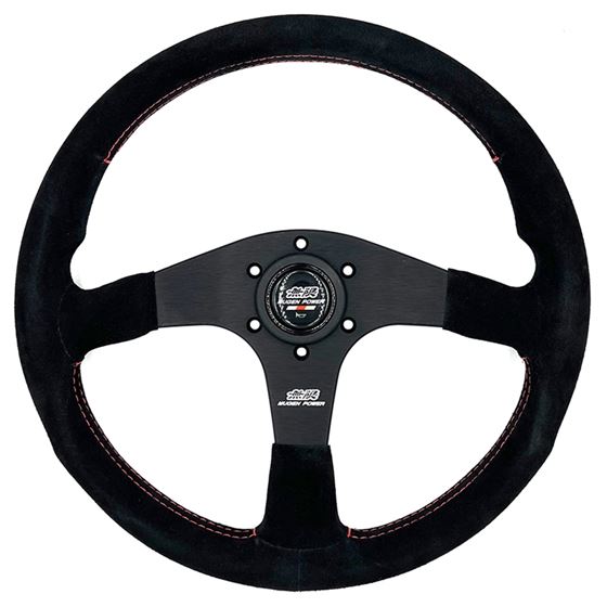 Mugen,Racing,III,Steering,Wheel,350mm,Black,Suede,Red,Stitch