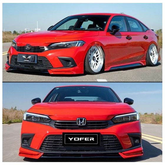 2022+,Honda,Civic,Sedan,Yofer,V2,Front,Bumper,Lip,Rallye,Red