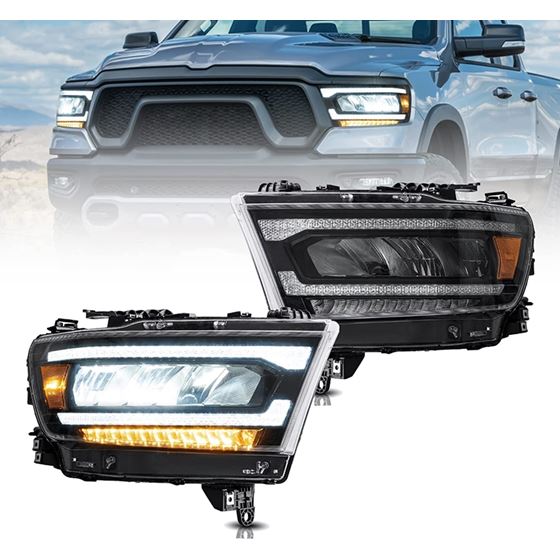 VLAND Full LED Amber Reflector Headlights Compatible For Dodge Ram 1500 2019-2021(NOT FOR 1500 Class