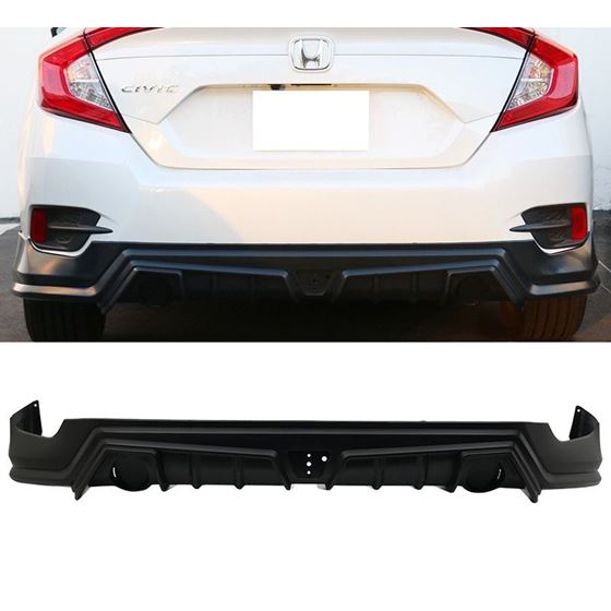 IKONMOTORSPORT MUGEN STYLE REAR BUMPER LIP/ DIFFUSER WITH LED AND EXHAUST TIP HONDA CIVIC 4DR 16-18