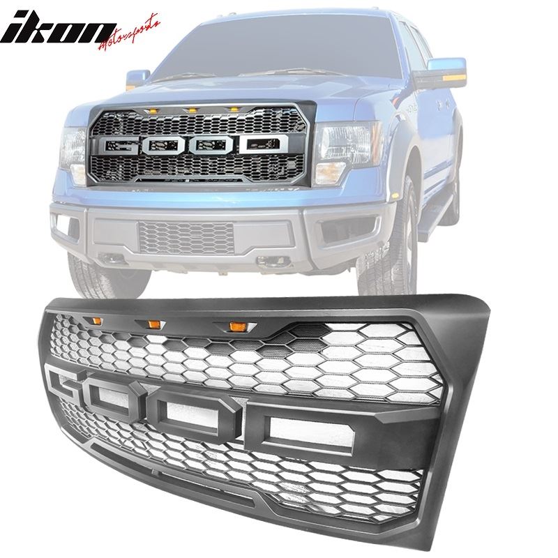 09 14 Ford F 150 R Style Matte Black Abs Front Bumper Hood Grille Mesh Guard