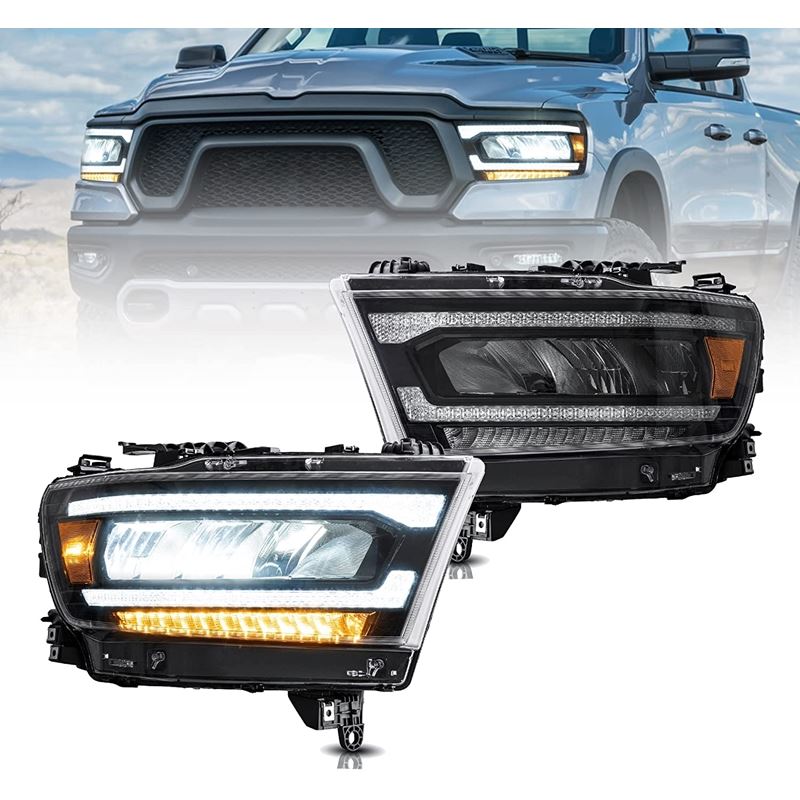 Vland Full Led Amber Reflector Headlights Compatible For Dodge Ram