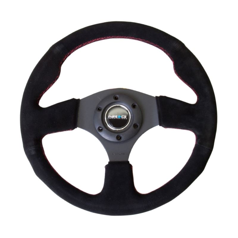 NRG Reinforced Steering Wheel (320mm) Suede w/Red Stitch